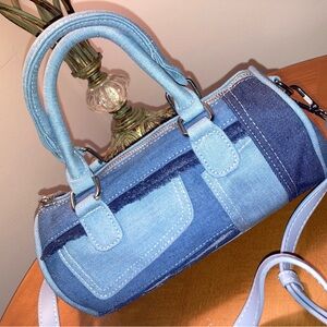 Trendy Light Demin Barrel Patchwork Bag 25cm(NWOT)